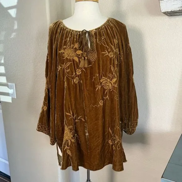 Johnny Was Velvet Tunic Peasant Blouse Large - Picture 1 of 14